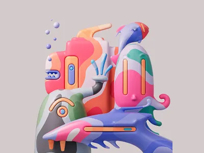 Deep Sea Strangers 🐙👾🐠🐳 3d 3d art abstract adobe c4d cinema4d colors design illustration pastel photoshop redshift redshift3d render shapes