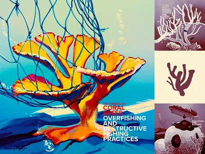 Saving Coral - what endangers corals 2 climate change color coral reefs digital ecoawareness editorial education illustration ocean retro wflemming