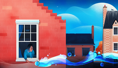 Float Away architecture bricks bubbles city clouds cody muir design gradients grain illustration illustrator magicmuir sky surreal surreal art urban vector water