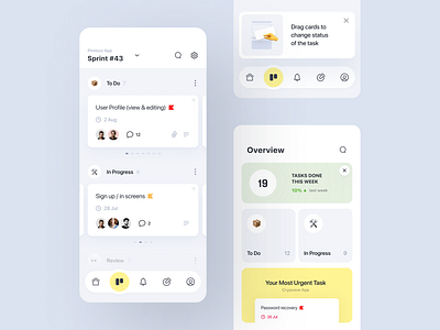 Submarine 🍋 | Task Manager | Kanban app app design assignment card slider cards dashboard ios kanban management management app mobile application onboarding task manager task priority task status toolbar ui ux