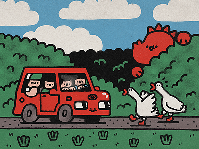 Goose artemy lebedev car cute dinosaur doodle etnoexp expedition fun goose happy illustration japanese kawaii toyota