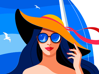 Summer character design flat girl illustration sea summer vector website