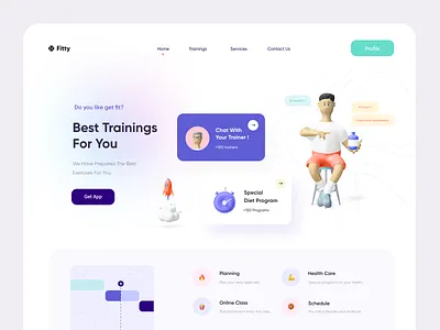 Fitty Landing Page 3d design figma fitness flat gym illustration landing page minimal ui ux web website workout