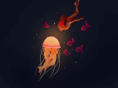 Starish medusa illustration art color dark draw fish girl girl illustration graphic illustration light medusa print procreate sea stars swim