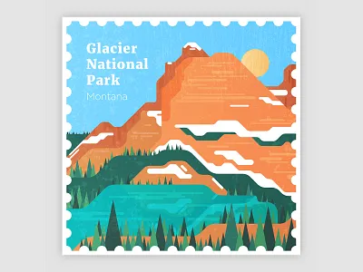 Glacier National Park Stamp design history illustration landscape national park texture vector
