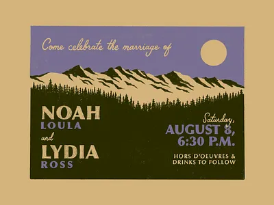 Noah & Lydia hand invitation invite lettering mountains postcard printing screen trees wedding