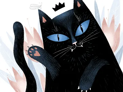 The little black kitty art black cat black kitty cat children book illustration childrens illustration digital art digital drawing digital illustration digital painting illustration kitty kitty illustration sketch tulips