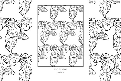 monstera pattern design drawing illustration lineart linework minimal pattern pattern art pattern design vector vector art vector illustration