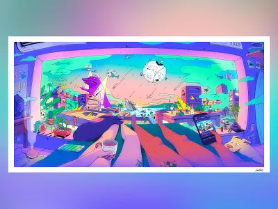 The New Normal 2020 art bright cat character dog fun illustration illustration digital panoramic pop procreate surreal