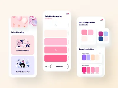 Color Palette Manager | Find, create, and view color palettes app app design color color palette colorful colors colorscheme creative manager minimal mobile palette palette generator palettes pink rad trendy ui