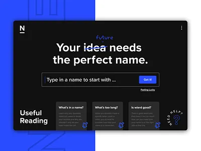 Namerator.app Business Name Generator app business design minimal modern name search typography ui ux uxdesign uxui website website design websites