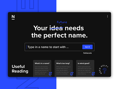 Namerator.app Business Name Generator app business design minimal modern name search typography ui ux uxdesign uxui website website design websites