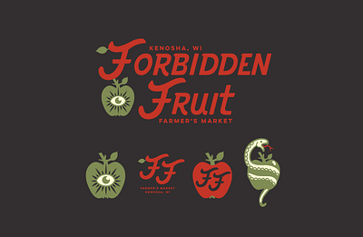 Forbidden Fruit Farmer's Market apple applelogo brand brand identity branding customtypography farmersmarket farmlogo fruit graphic illustration logo snake typography