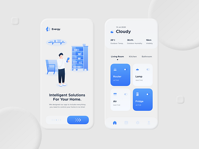 Evergy App - Part 1 app app design application clean ecommerce interaction design interface design iphone minimal mobile neumorphism screen smart home app ui uidesign user experience user interface ux uxdesign white ui