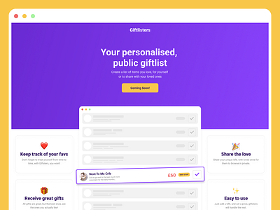 Giftlisters app clean gifts landing page saas ui ux