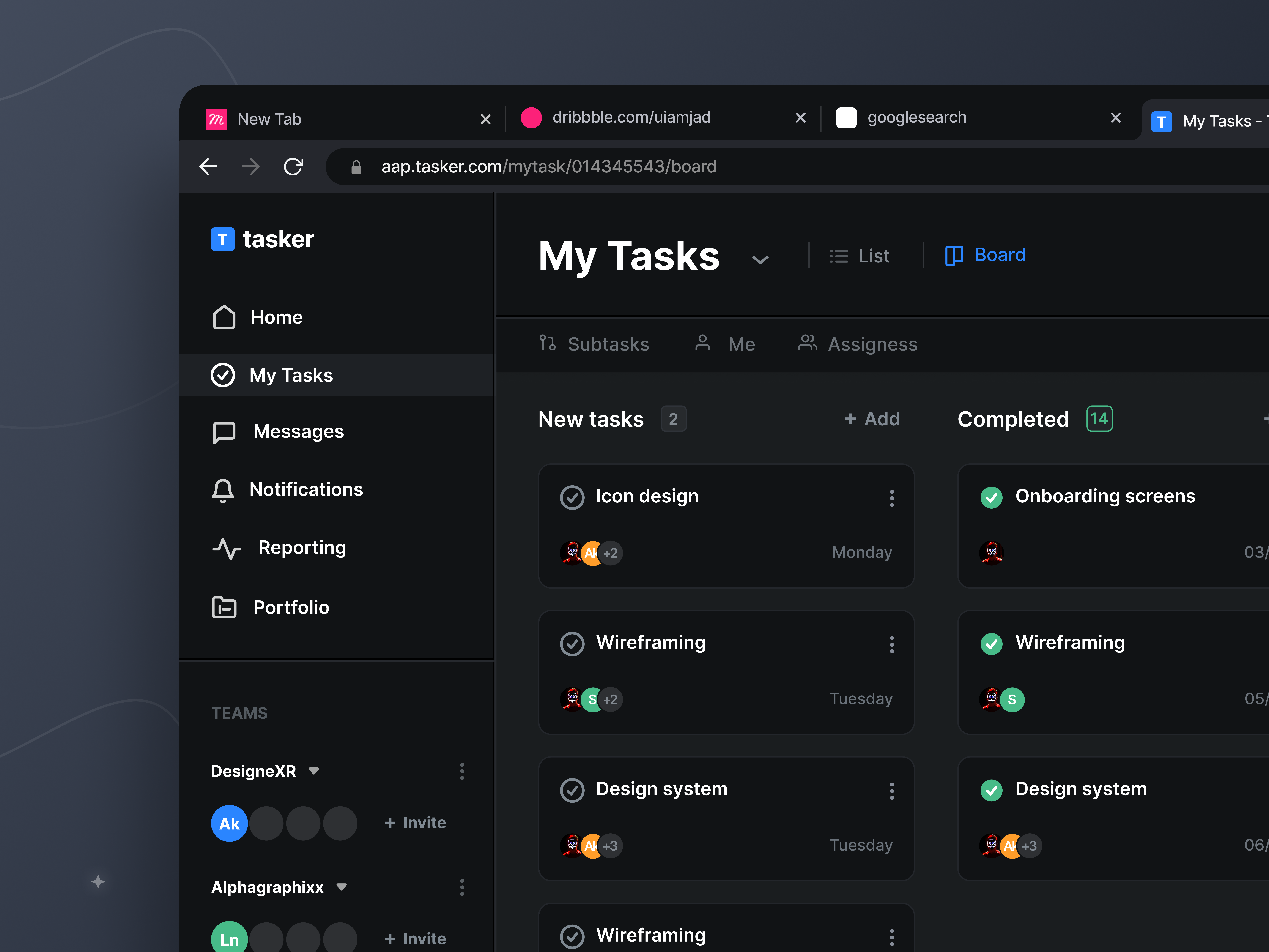 Task Management Dashboard UI Design clean colors dark dashbaord dribbble golo icons messages minimal notification piqodesign sajon task management tasks ui uiamjad uiux uixninja web website