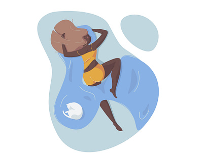 Morning bed cat design flat girl human illustration morning sleep sleeping vector