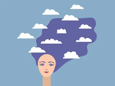 Dreaming girl blue cloud dream girl illustration imagination sky woman