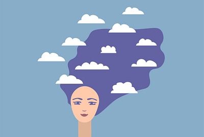 Dreaming girl blue cloud dream girl illustration imagination sky woman