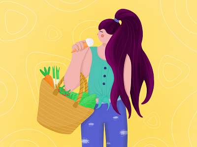an ice cream a day keeps the heat away 🍧☀ character design girl hair happy icecream illustraion illustrator photoshop shopping summer yellow