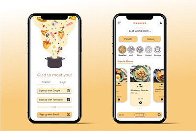 Food Ordering App app app design cart design dribbble figma food food and drink food app food illustration fun menu pot register restaurant sign in signup yellow