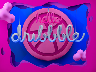 Hello Dribbble 3d art art debut first shot hello dribbble lettering