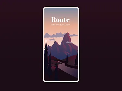 Route illustration clean design illustration landscape road sunset title travel travel app ui vector vector art visual design