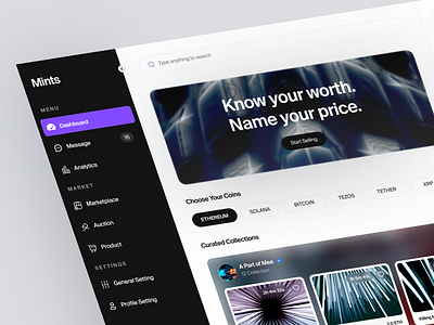 Mints-NFT Dashboard blockchains clean design crypto wallet cryptocurrency homepage listing market marketplace minting modern design nft analytics nft art nft dashboard nft management nft market nft sales nft system system web app web design