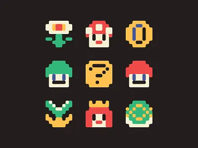 Icons of the Kingdom 8 bit game art gamer icon design icon set icons mario bros nintendo vector