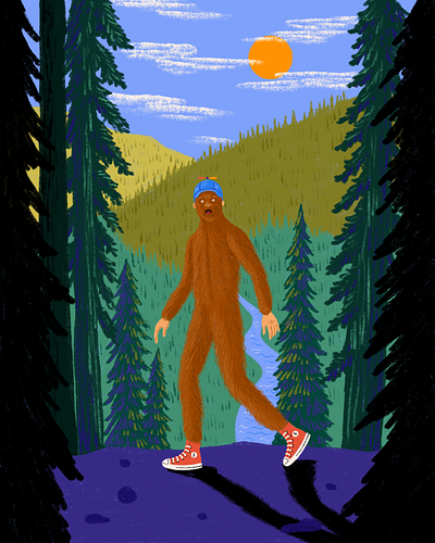 Big Foot bigfoot clouds converse drawing forest hat hiking illustration nature sasquatch sky sun trees yeti