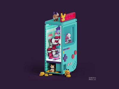 Gotta catch'em all ! claw machine cubes fanart game boy gameboy color illustration isometric isometric illustration magicavoxel nintendo pikachu pokeball pokemongo pokémon video game video game art voxel voxelart