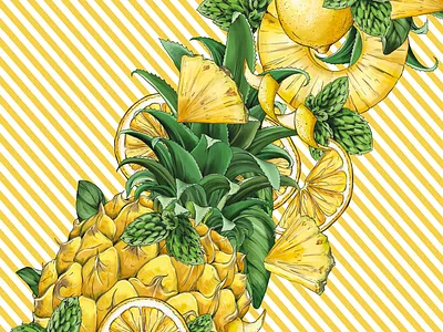 FAUXMOSA Pineapple, detail botanical botanical illustration branding drawing floral illustration packaging pattern surface design