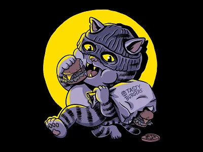 Cat Burgerlar animals art burgers cartoon cat cat burglar cute digital art food foodie funny illustration shirt threadless