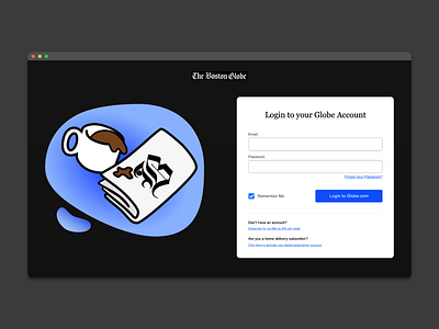 Boston Globe re-design adobe blue boston boston globe chrome coffee gradient illustration login modal news newspaper ui uidesign web website