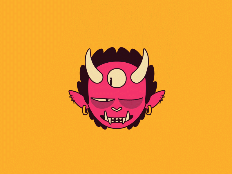 Oni 2d animation cute demon fire framebyframe loop oni skull