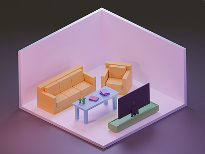 Room study -1 blender 3d 3d art blender blender3d blendercycles book isometric sofa tv