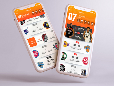 NBA Games List App app app concept basketball cards cards ui clean clean ui mobile nba orange sports ui uiux ux ux design