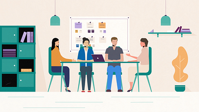 Motif 2d concept design explainer flat design illustration illustrator meeting vector