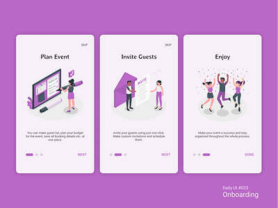 Daily UI #023 app design app ui daily ui 023 dailyui event app event planning intro screen onboarding ui ui design uiux walkthrough