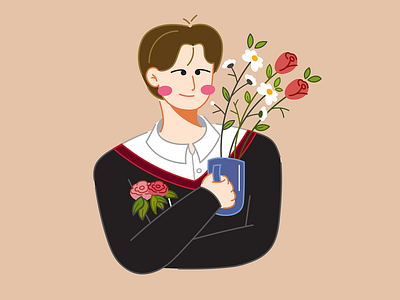 About Spring: Jinho character character design design doodle doodle art flat design flowers hong jinho hoppipolla illustration man spring vector