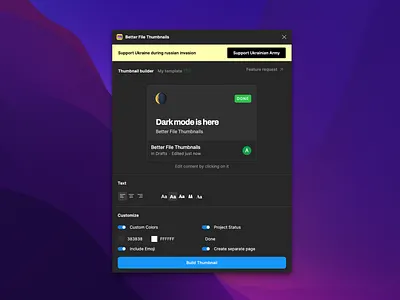 Better File Thumbnails Dark Mode cover dark mode dark theme figma figma plugin file thumbnail plugin preview snapshot thumbnail toggle wysiwyg