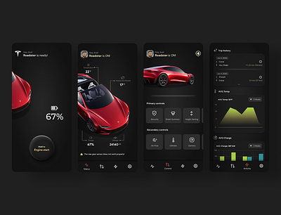 Tesla management app design android android app app application car dark design tesla ui ui design ux