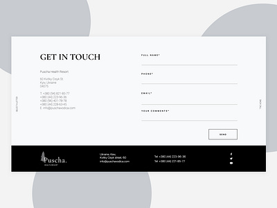 Puscha Health Resort UI Design of Contact Page by Bella Agency bella bella agency bella agency llc branding agency branding and identity contact form contact page contact us footer footer design form design form field get in touch health and fitness health app health care health logo health resort healthcare website concept