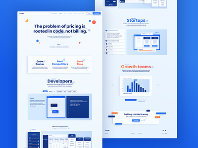 Stigg website ✨ blue branding company component fun illustration layout orange pricing product design saas shapes squares startup stigg technology ui web design website