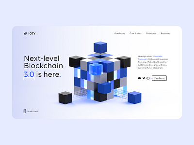 Blockchain landing page 3d 3d illustration 3dheaderillustration block chain blockchain blockchain cryptocurrency blockchaindevelopment blockchaintechnology blue and white branding button crypto crypto art crypto wallet crypto website deck marketing design presentation render token