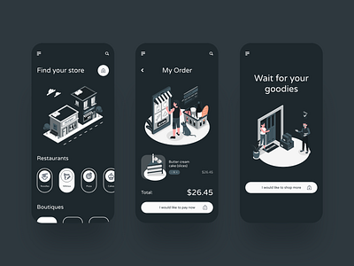 Dark Mode Delivery App app application branding business clean clear dark delivery design elegant food minimal mobile restaurant service shop shopping ui ui design ux