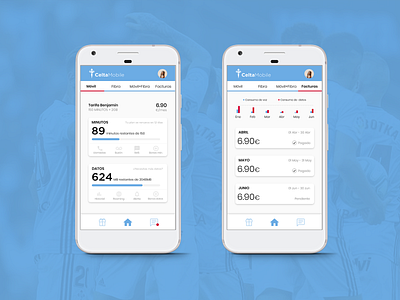 Celta Mobile App app app design bills celta galicia google pixel mobile app mobile app design mobile design mobile operator mobile ui phone app ui ui ux ui design vigo