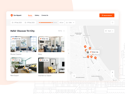Sun Appart - Location☀️🏖️ 🏠 apartament booking search holiday card location map navigation orange planning product design property logo real estate rental renting room schedule sun travel trip vacation