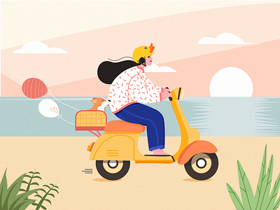 travel illustration motorcycle seaside 旅行