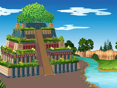 The Hanging Gardens of Babylon adobe illustrator art babylon design illustration iraq landmarks vector